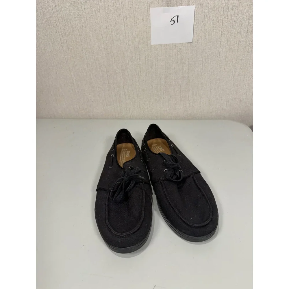 Toms Mens Boat Shoes Black Canvas Lace Up Loafers 10009395 Size 9.5 M
